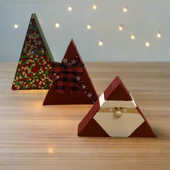 NEW Set of 3 Wood Holiday Centerpiece, Christmas Decor Trees Santa, Hand-Crafted - Picture 3 of 7